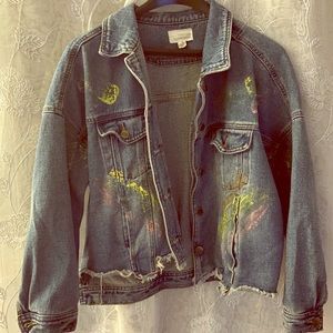 Paint Splattered Denim Jacket Sz Sm